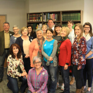Faculty and staff in a group photo for Denim Day.