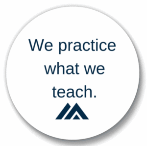 Circle with MSP logo and the words "we practice what we teach"
