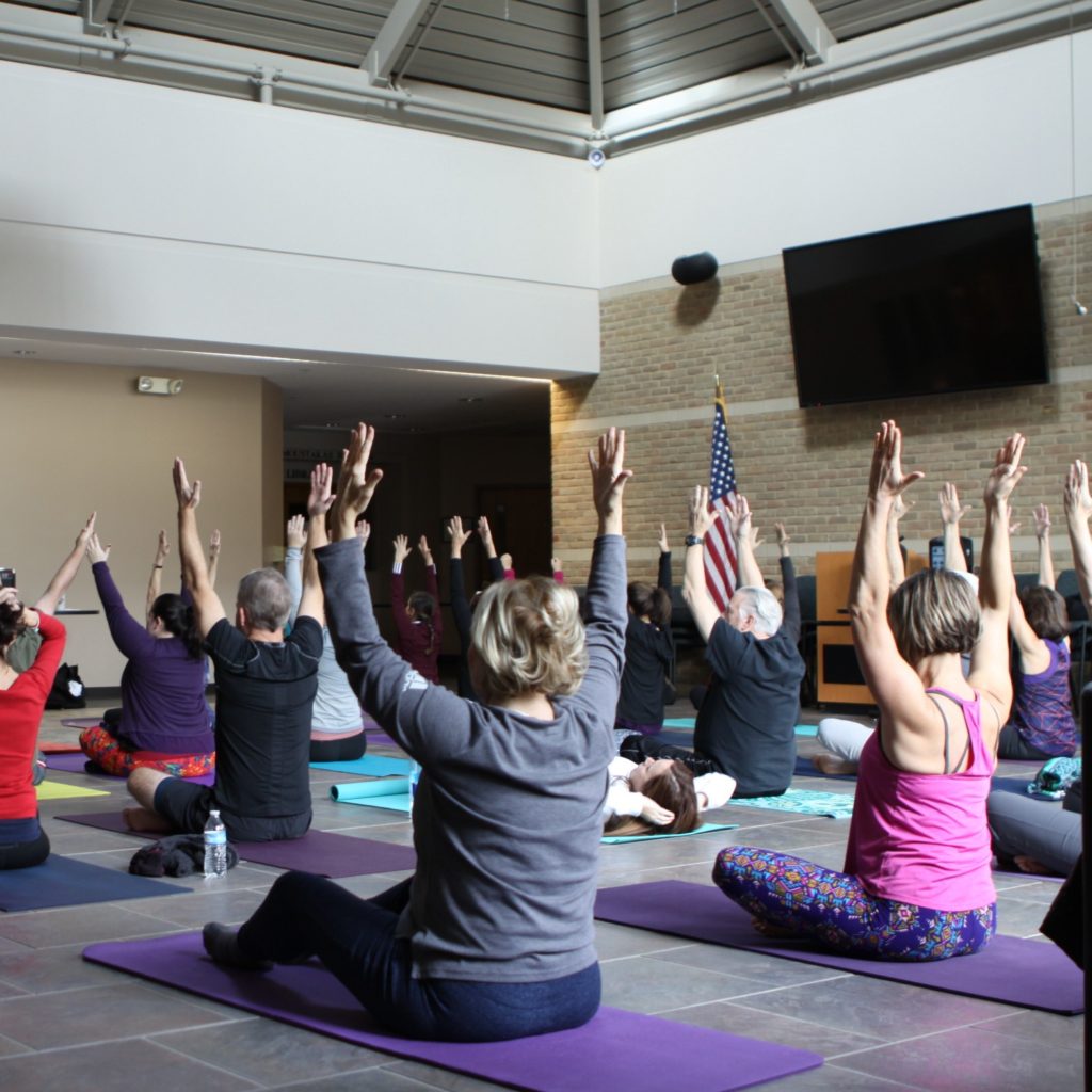 Photo of yoga taking place in the atrium