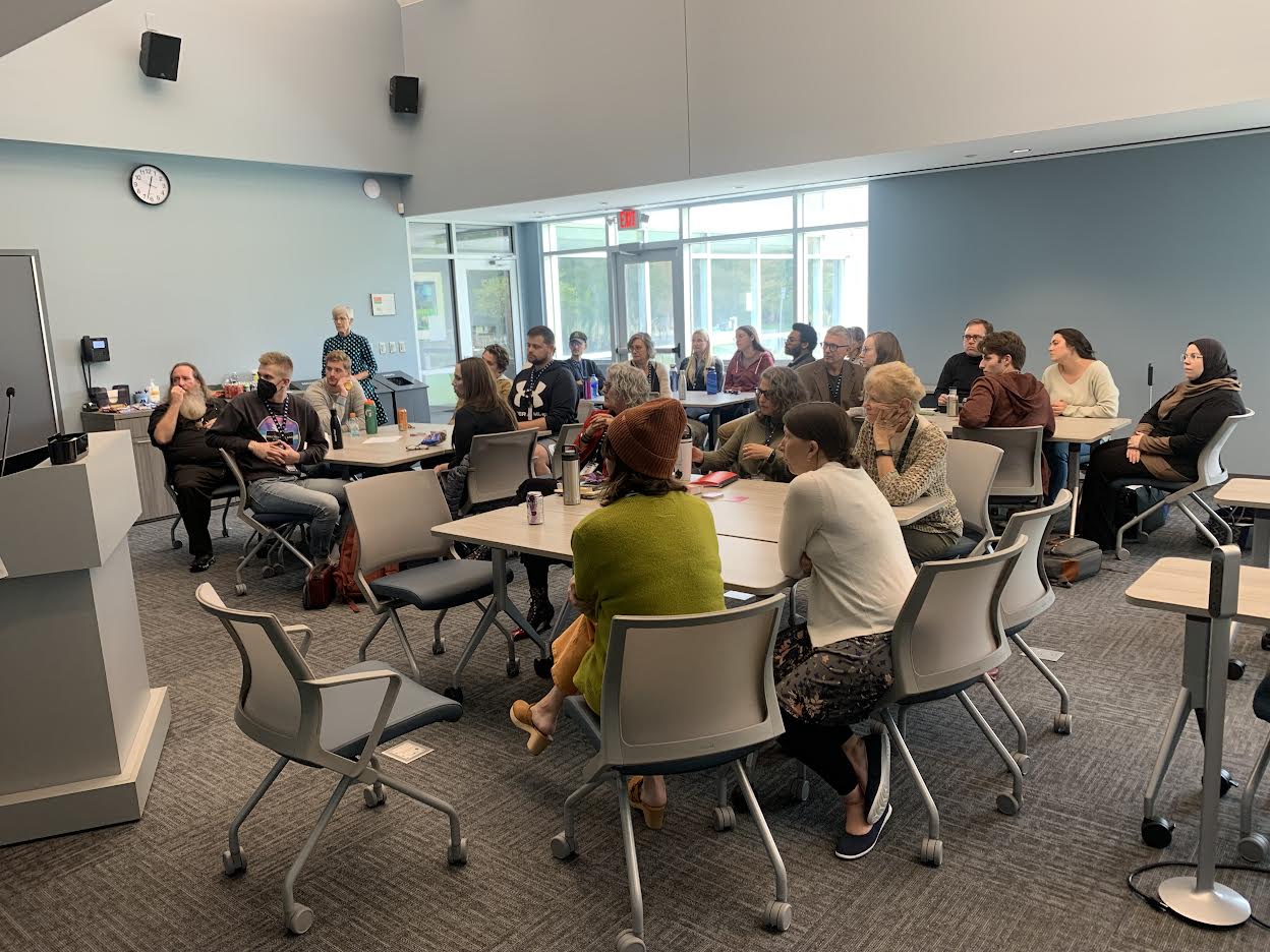 Photo of students, faculty, and staff at the 'Not That Funny' activity.