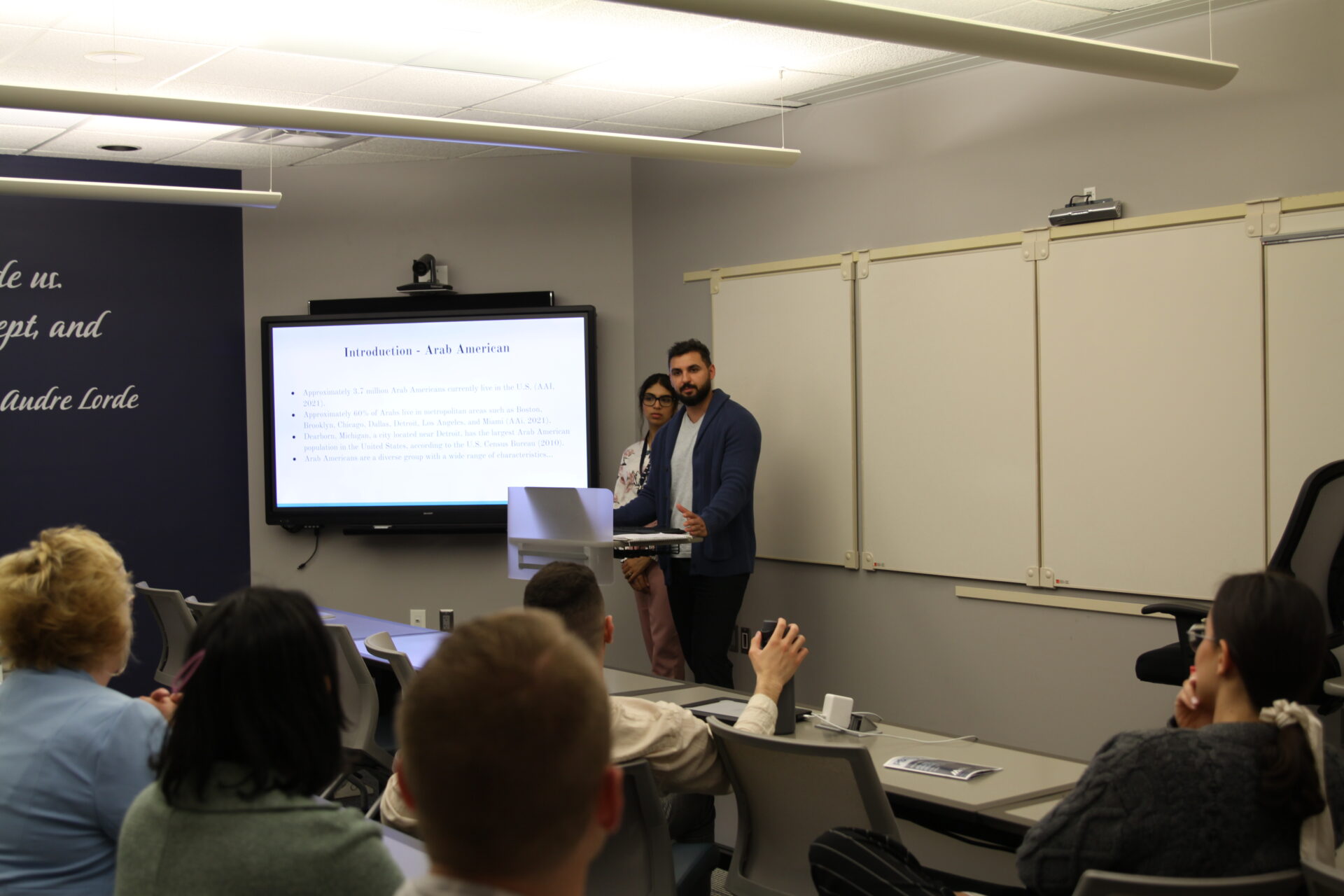 Qandeel Minal (MA '21, PsyD 2) and Jamal Ghazi (MA '21, PsyD 2) shared their research on "Understanding the Intersection of Acculturation, Attachment Styles, Parenting Styles, and Psychological Well-Being in South Asian and Arab American Muslin Communities" during a panel presentation.