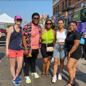 Photo of student IDEA members on the street at Ferndale Pride.