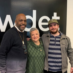 President Brown (center) with Curtis Lipscomb, Executive Director of LGBT Detroit (pictured left) and WDET's Ryan Patrick Hooper (right).