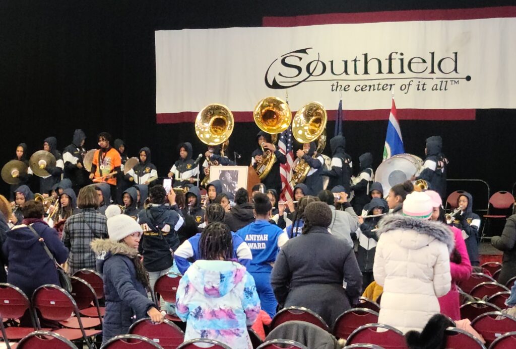 Photo of a band playing on stage at MLK celebration.