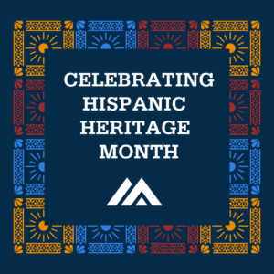 Celebrating Hispanic Heritage Month graphic with the MSP logo and a sun patter design framing it